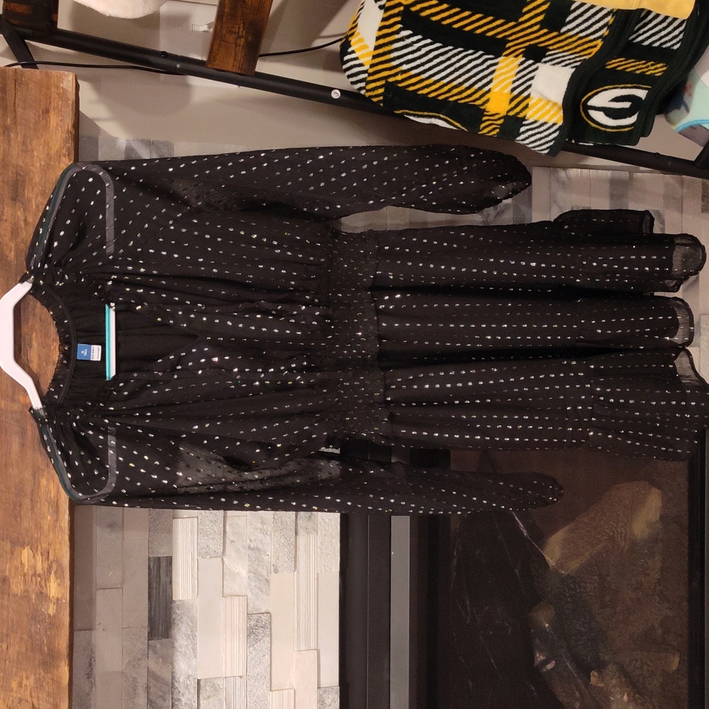 Waist-Defined Shine Mini Dress for Women Old Navy Tall Medium -Black with silver